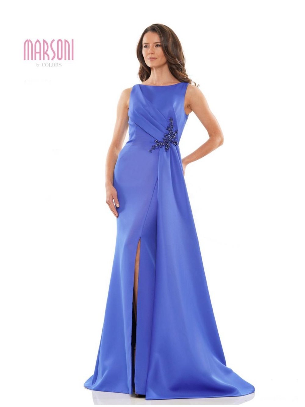 Royal Blue Sleeveless Evening Gown with Side Slit